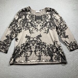 Avenue Sweater Women's Plus‎ 18 Black Damask on Brown Long Sleeve Lightweight